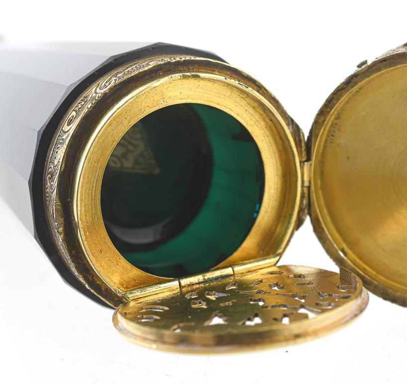 A Victorian Gilt-Metal Mounted Green Glass Scent-Bottle Cum Vinaigrette, Pin-Cushion and - Image 11 of 11