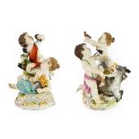 A Pair of Meissen Style Porcelain Figure Groups of the Seasons, late 19th/early 20th century, each