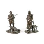 Hans Müller (Austrian, 1873-1937): A Pair of Cast Bronze Figures of Hunters, each with a rifle and a