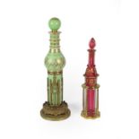 A Victorian Ceramic Scent-Bottle in Gilt-Metal Stand, the bottle gilt-heightened and painted