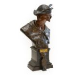 Emile Louis Picault (1833-1915): A Bronze Bust of ''Escholier'', on a stepped rectangular