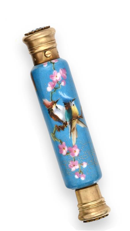 A Victorian Silver-Gilt Mounted Porcelain and Enamelled Scent-Bottle, by George Brace, London, Circa