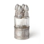 A Set of Four French Silver-Mounted Engraved Glass Scent-Bottles, First Quarter 20th Century, the