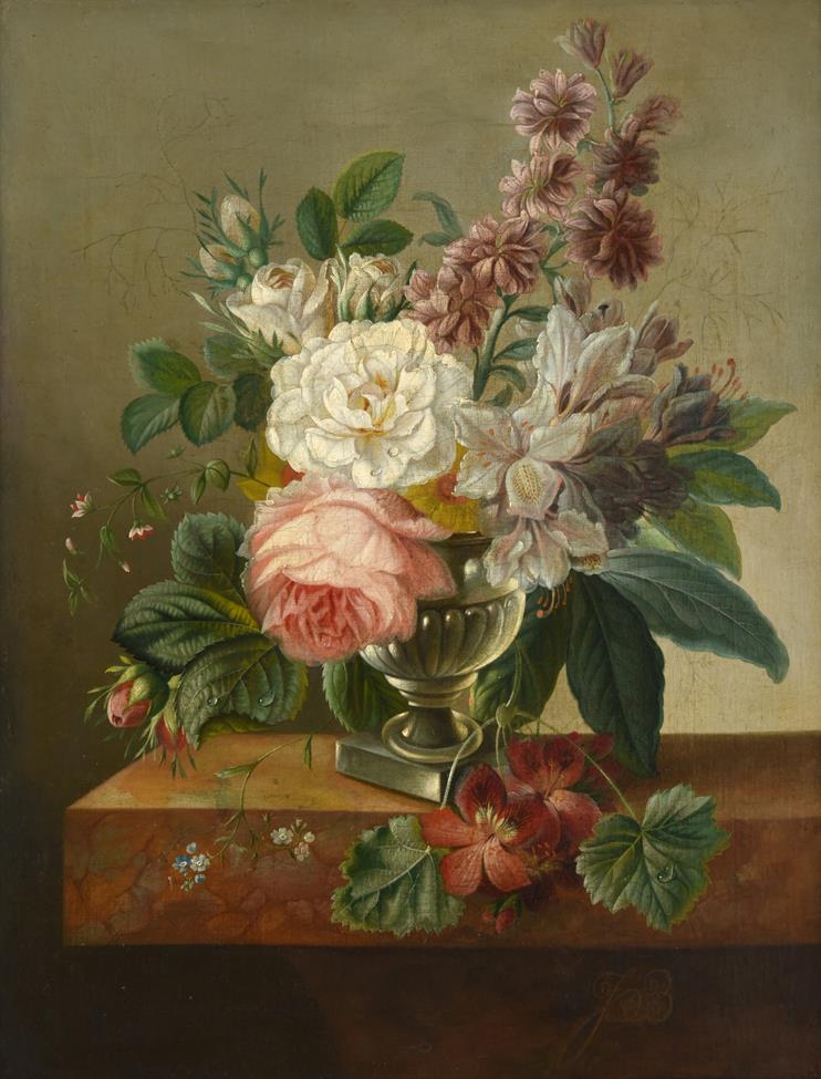 French School (Late 19th century) A still life of assorted flowers Initialled JB, oil on canvas,