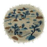 Chinese Roundel Rug, circa 1920 The ivory field depicting a rural landscape, 60cm diameter .