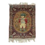 Rare Kirman Mat South East Iran, circa 1890 The oval lemon floral field depicting Napoleon in