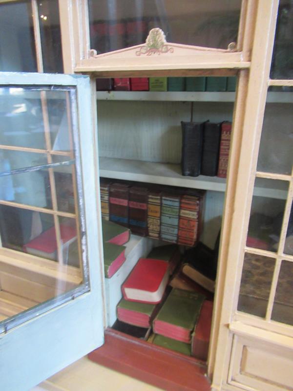 A Miniature Mahogany Bookcase, 20th century, in George III style, the broken swan neck pediment - Image 8 of 9