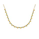 A Synthetic Yellow Sapphire and Emerald Necklace, the central section formed of oval cut synthetic