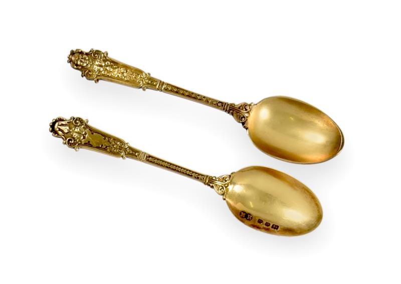 A Set of Twelve George V Silver-Gilt Teaspoons and a Pair of Sugar-Tongs, by Manoah Rhodes and