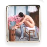 An Alpaca and Enamel Erotic Cigarette-Case, First Quarter 20th Century, oblong, the hinged cover