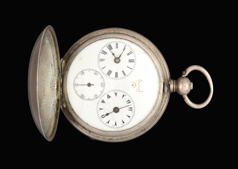 A Turkish Market Silver Full Hunter Dual Time Zone Pocket Watch, 19th century, gilt finished lever
