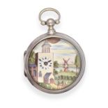 A Silver Pair Cased Verge Pocket Watch with a Painted Dial, signed Sims & Son, London, 1800, chain