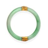 A Jade Bangle, with two bands overlaid with dragon detailing, measures 7.1cm inner diameter . The