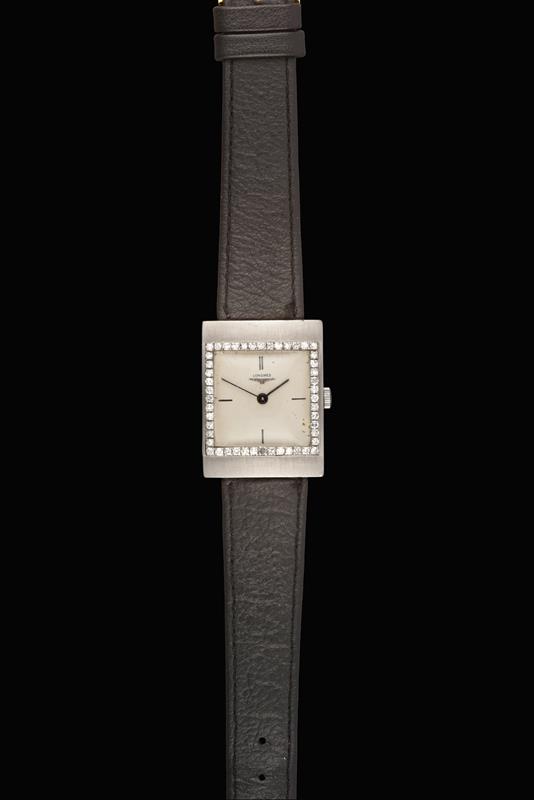 An 18 Carat White Gold Diamond Set Rectangular Wristwatch, signed Longines, circa 1968, (calibre