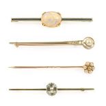 A Split Pearl and Diamond Stickpin, an old cut diamond within a border of split pearls; An Enamel