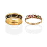 A 9 Carat Gold 'REGARD' Ring, round cut stones in sequence ruby, emerald, garnet, amethyst, ruby and