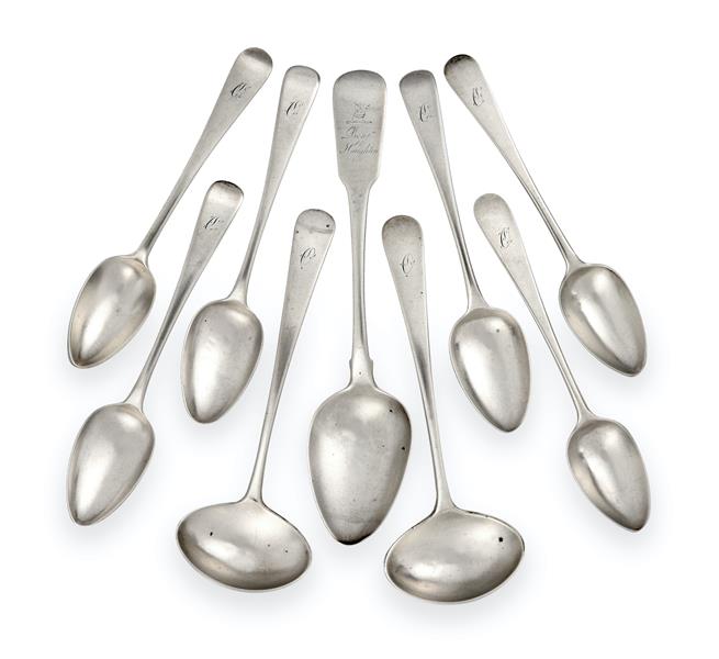 A Collection of Irish and Irish Provincial Silver Flatware, Comprising; a set of seven Old English