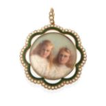 An Edwardian Enamel and Split Pearl Portrait Miniature Pendant, the circular frame with a portrait