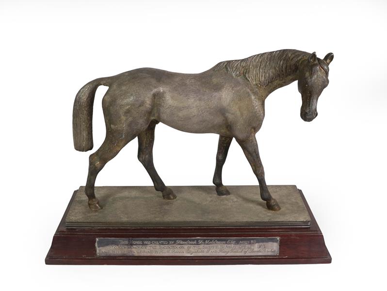A Silver Plate Model of a Horse, Modelled by Frederick 'Fred' Meldrum, Dated 1973, realistically