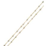 Two Cultured Pearl Necklaces, formed of cultured pearls interspaced by yellow plain polished bars,