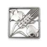 A Silver Brooch, by Georg Jensen, the square frame with a wheatsheaf diagonally and a bird in each