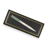A Dunhill Ballpoint Pen, Numbered 56283, reeded, the clip and top each with green enamel, with black