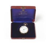 A 14K Gold Open Faced Pocket Watch, signed Union, Ancre, circa 1910, gilt frosted finished lever