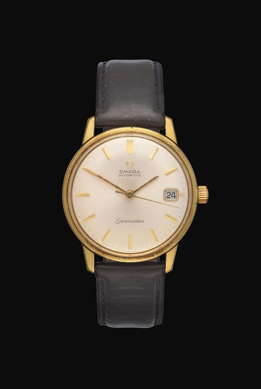 A Gold Plated and Stainless Steel Automatic Calendar Centre Seconds Wristwatch, signed Omega, model: