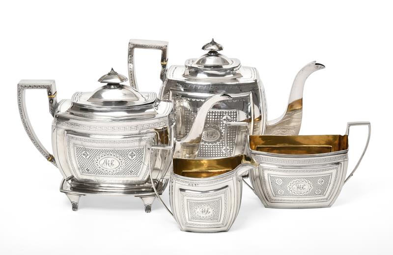 A Four-Piece George III Silver Tea-Service, by Duncan Urquhart and Naphtali Hart, London, 1804 and