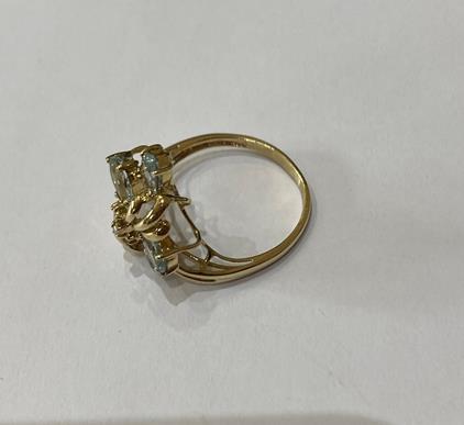 A 9 Carat Gold Aquamarine Ring, the floral motif set throughout with oval cut aquamarines and - Image 3 of 8
