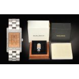 A Lady's Stainless Steel Diamond Set Rectangular Wristwatch, signed Baume & Mercier, Geneve, ref: