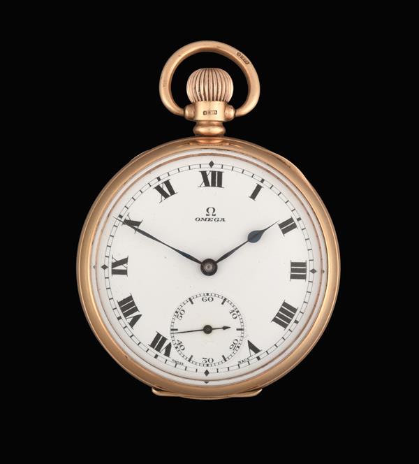 A 9 Carat Gold Open Faced Pocket Watch, signed Omega, circa 1920, (calibre 19LB) lever movement