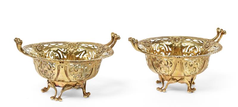 A Pair of Victorian Silver-Gilt Sweetmeat-Dishes, by Frederick Brasted, London, 1886, each shaped