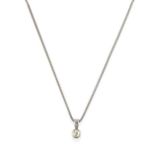 A Diamond Solitaire Pendant on Chain, the round brilliant cut diamond in a white rubbed over