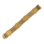 A 9 Carat Gold Sovereign Bracelet, the yellow woven mesh links interspaced by four sovereigns