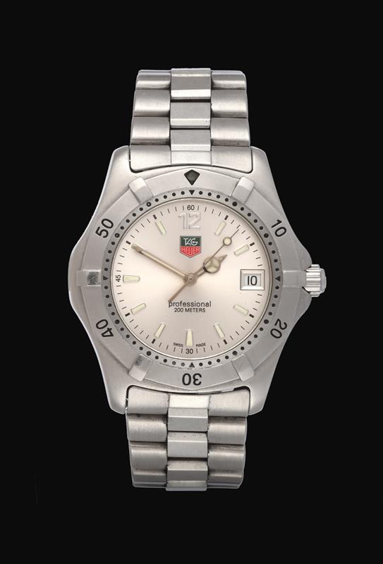 A Stainless Steel Calendar Centre Seconds Wristwatch, signed Tag Heuer, Professional 200 Meters,