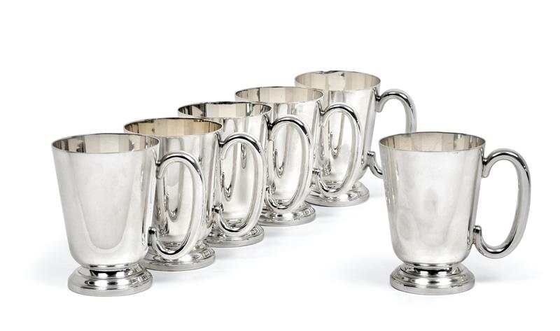 A Set of Six Elizabeth II Silver Mugs, Maker's Mark P&S, Birmingham, 1971, each tapering cylindrical