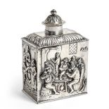 A Dutch Silver Tea-Caddy, by Gerardus Schoorl, 1910, oblong, the sides stamped with figures at