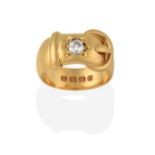 An 18 Carat Gold Diamond Buckle and Belt Ring, an old cut diamond in a yellow star setting, to a