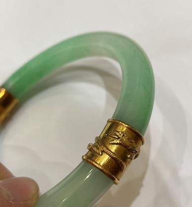 A Jade Bangle, with two bands overlaid with dragon detailing, measures 7.1cm inner diameter . The - Image 7 of 8