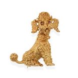 A 9 Carat Gold Novelty Brooch, modelled realistically as a seated poodle with round cut garnet eyes,