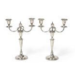 A Pair of George V Silver Two-Light Candelabra, by Mappin and Webb, Sheffield, 1918, each on