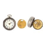 A Silver Pair Cased Cylinder Pocket Watch, gilt chain fusee cylinder movement signed Ellicott London