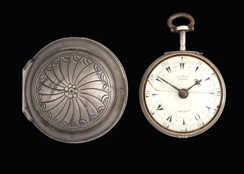 A Silver Pair Cased Verge Turkish Market Pocket Watch, signed George Prior, London, 1774, chain