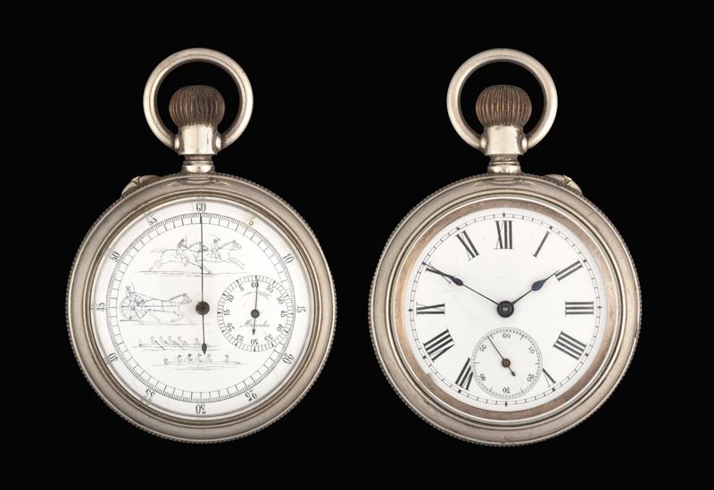 A Double Dialled Single Push Chronograph, circa 1910, enamel dial with Roman numerals, seconds dial,