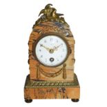 A French marble mantel timepiece, early 20th century, the case surmounted by loving birds and