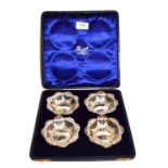 A Cased Set of Four Victorian Silver Dishes, by William Henry Leather, Birmingham, 1896, each shaped