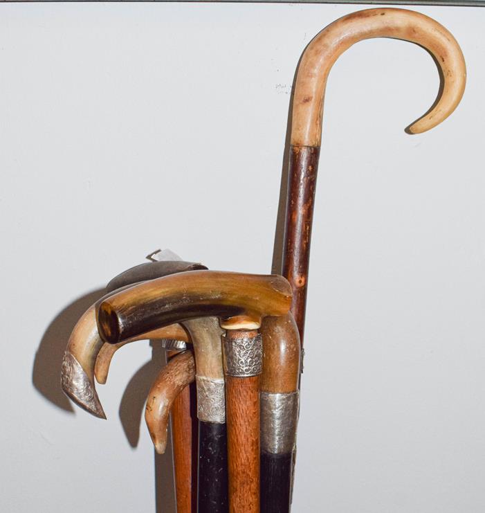 Eight various horn handled walking sticks, some silver mounted (8) - Image 2 of 2