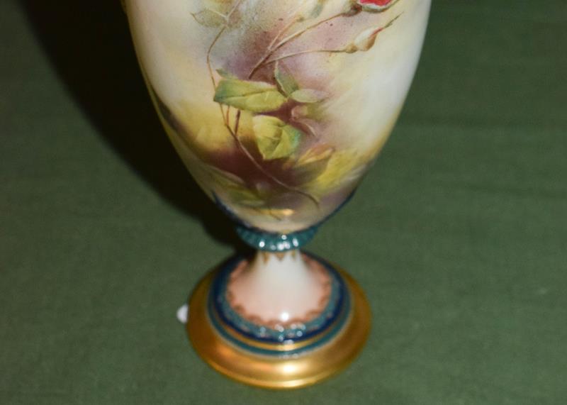 A Royal Worcester Hadley ware vase and a Royal Worcester vase, painted with roses (2) Twin-handled - Image 12 of 16