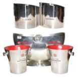 An impressive Taittinger Champagne pewter ice bucket together with two further pairs of smaller